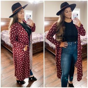 LulaRoe Sarah Maroon Heart Duster Cardigan